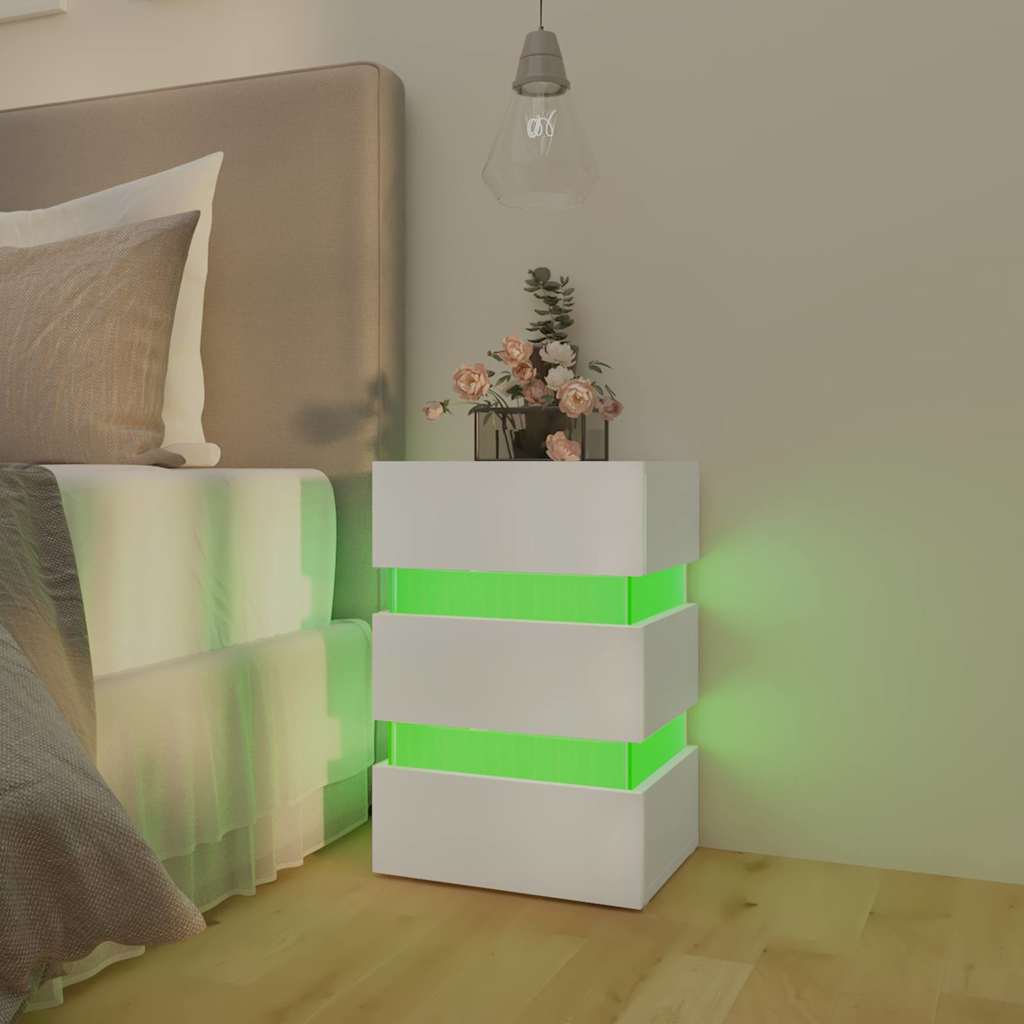 Naktinė spintelė su LED apšvietimu, balta, 45x35x67cm, mediena
