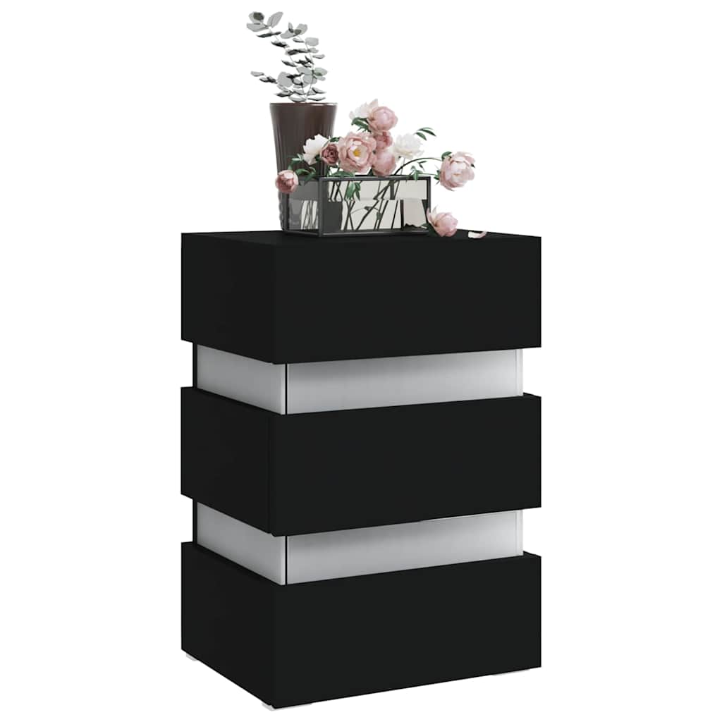 Nightstand with LED lighting, black, 45x35x67cm, wood