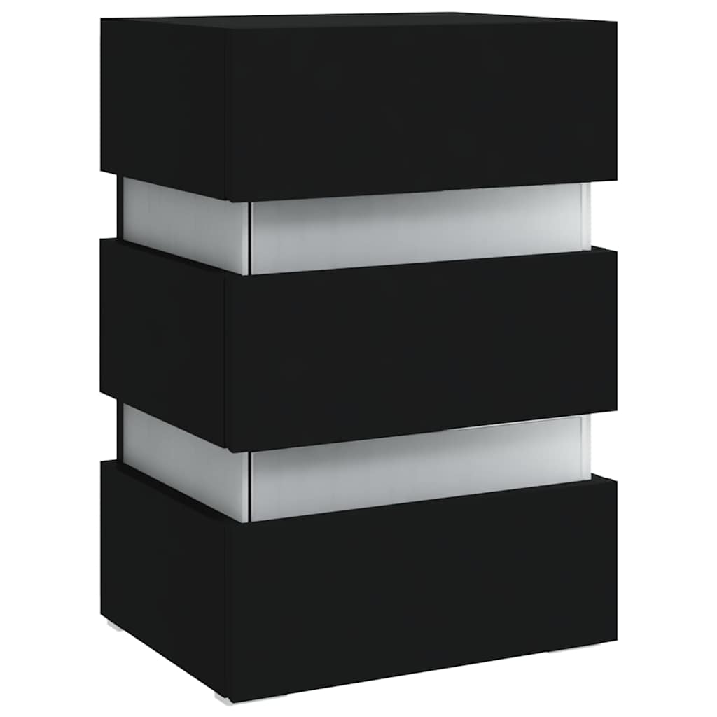 Nightstand with LED lighting, black, 45x35x67cm, wood