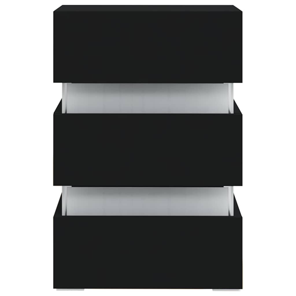 Nightstand with LED lighting, black, 45x35x67cm, wood