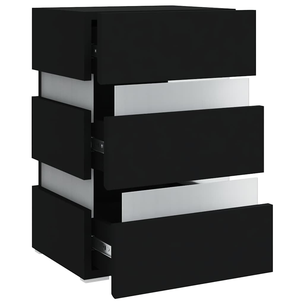 Nightstand with LED lighting, black, 45x35x67cm, wood