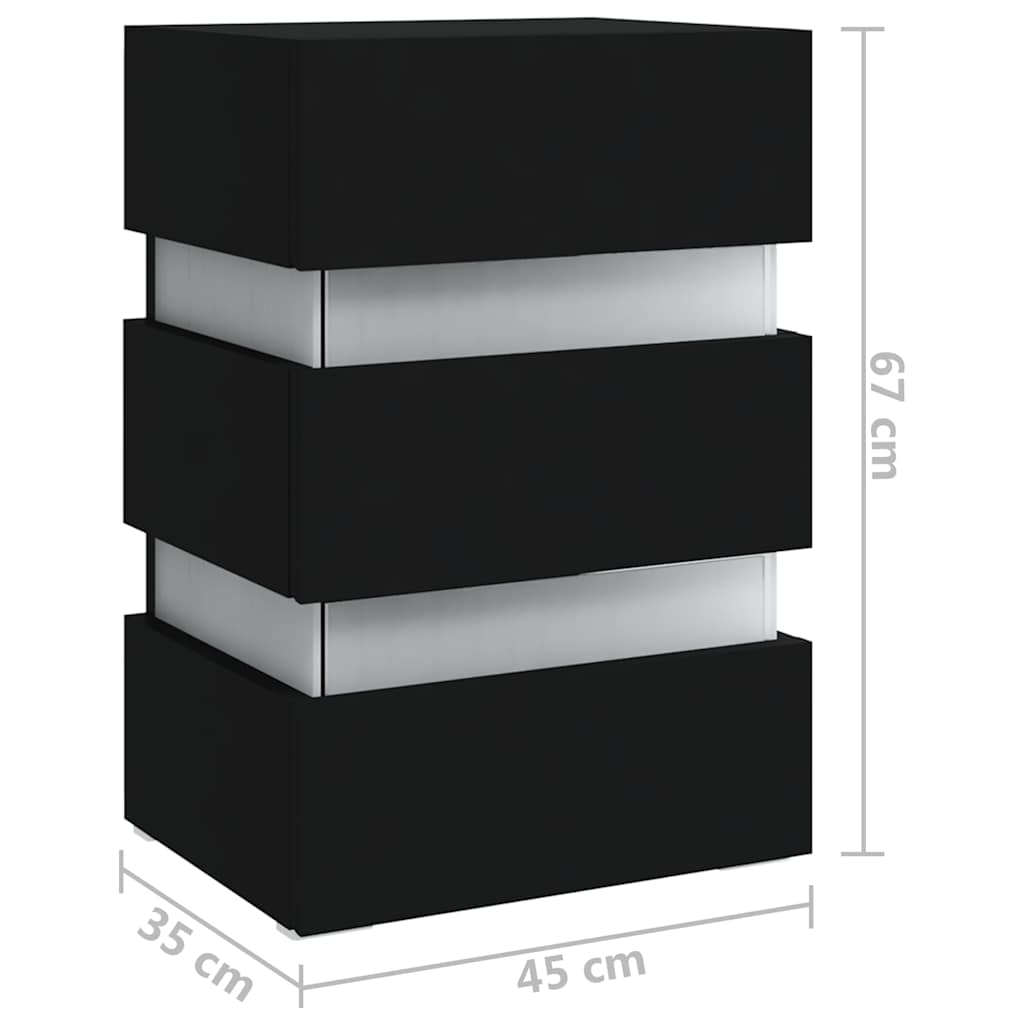 Nightstand with LED lighting, black, 45x35x67cm, wood
