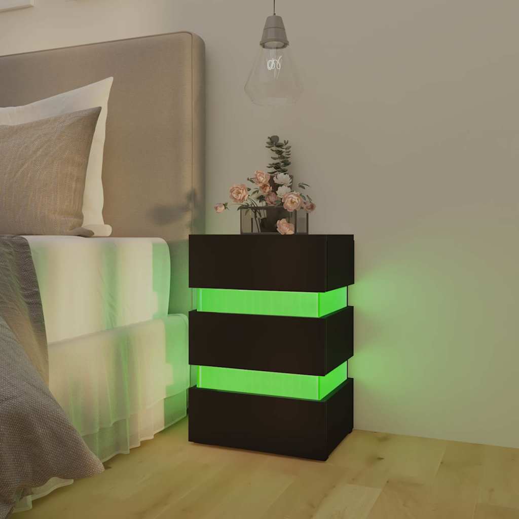 Nightstand with LED lighting, black, 45x35x67cm, wood