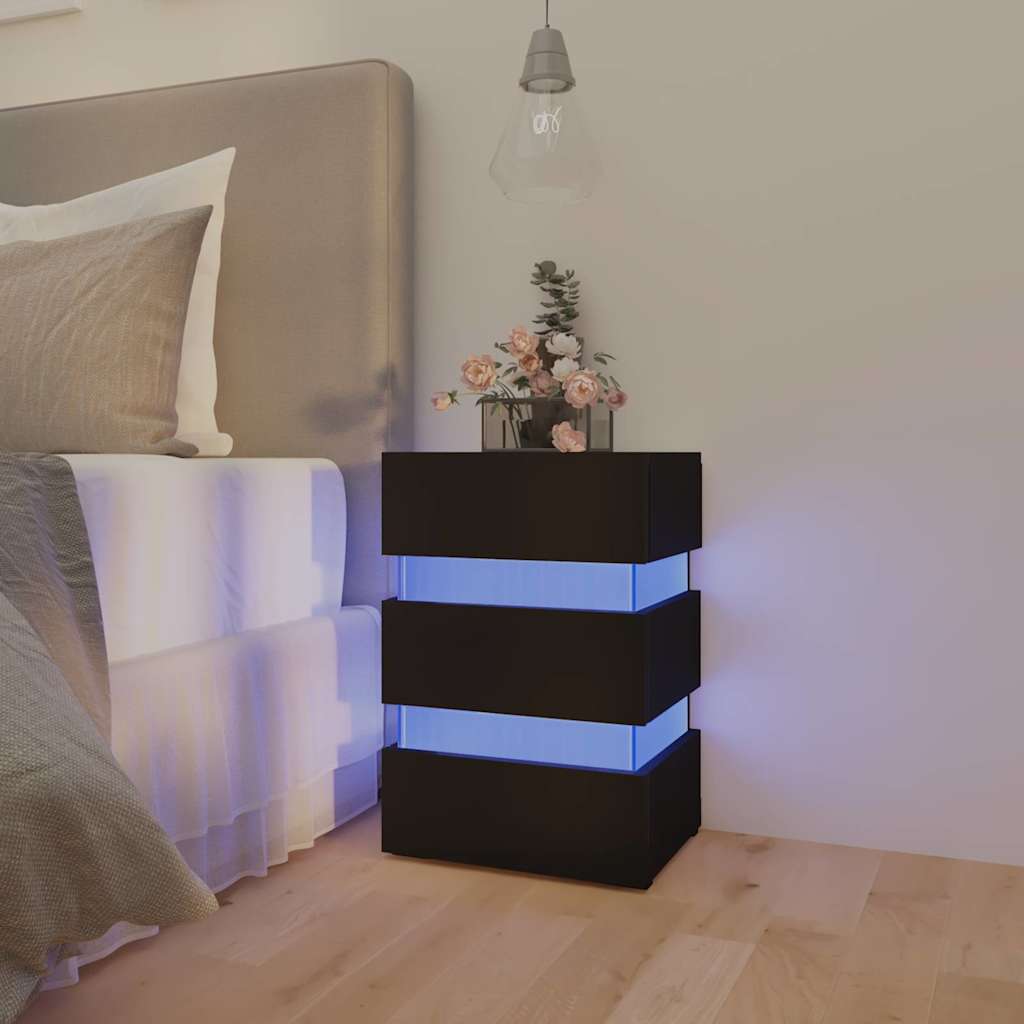 Nightstand with LED lighting, black, 45x35x67cm, wood