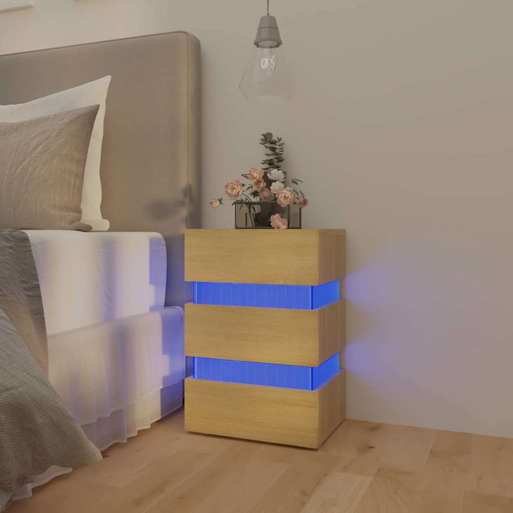 Naktinė spintelė su LED apšvietimu, ąžuolo, 45x35x67cm, mediena