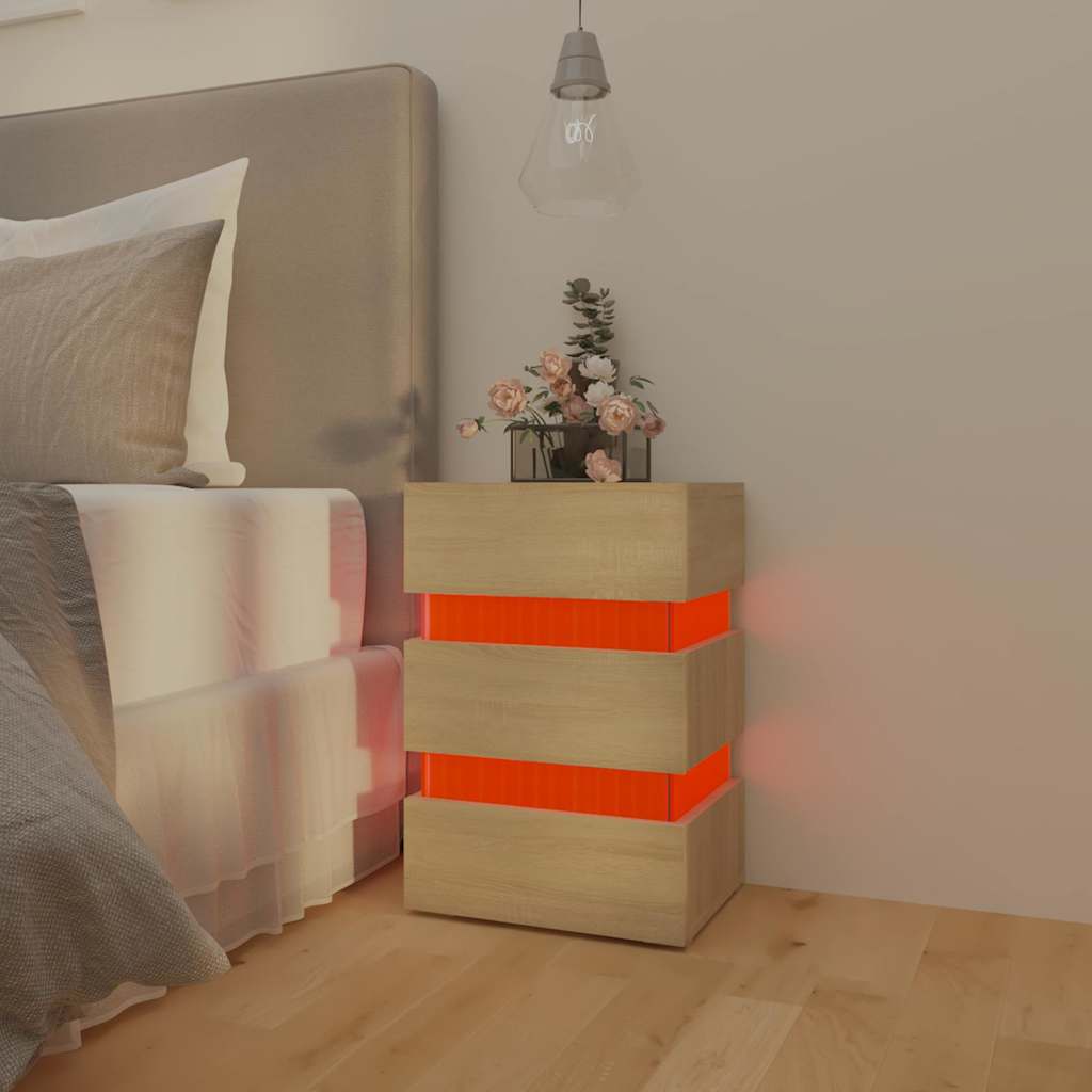 Naktinė spintelė su LED apšvietimu, ąžuolo, 45x35x67cm, mediena