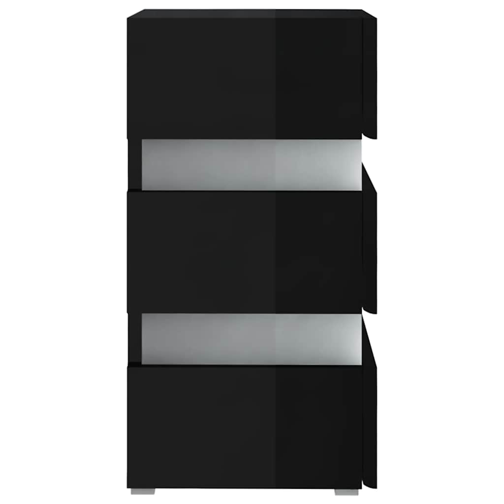 Naktinė spintelė su LED, juoda, 45x35x67cm, mediena, blizgi