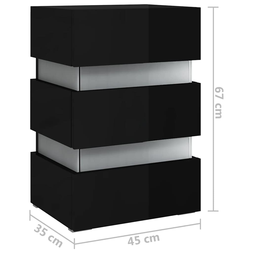 Naktinė spintelė su LED, juoda, 45x35x67cm, mediena, blizgi