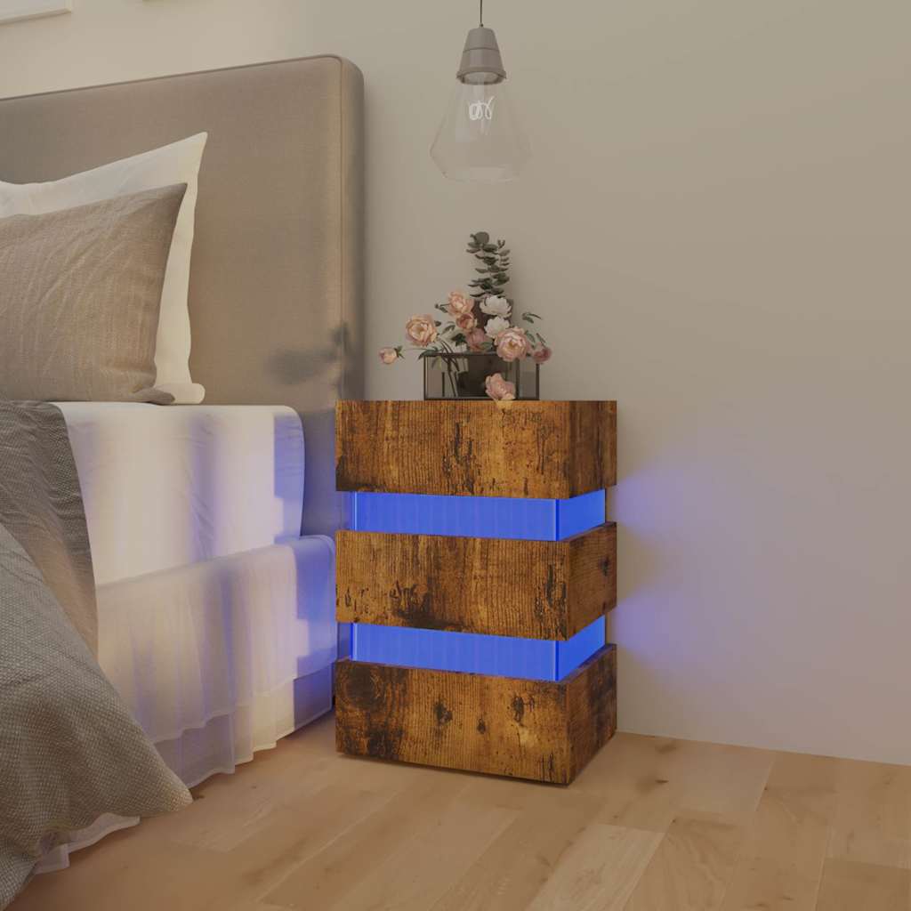 Naktinė spintelė su LED, dūminio ąžuolo, 45x35x67cm, mediena