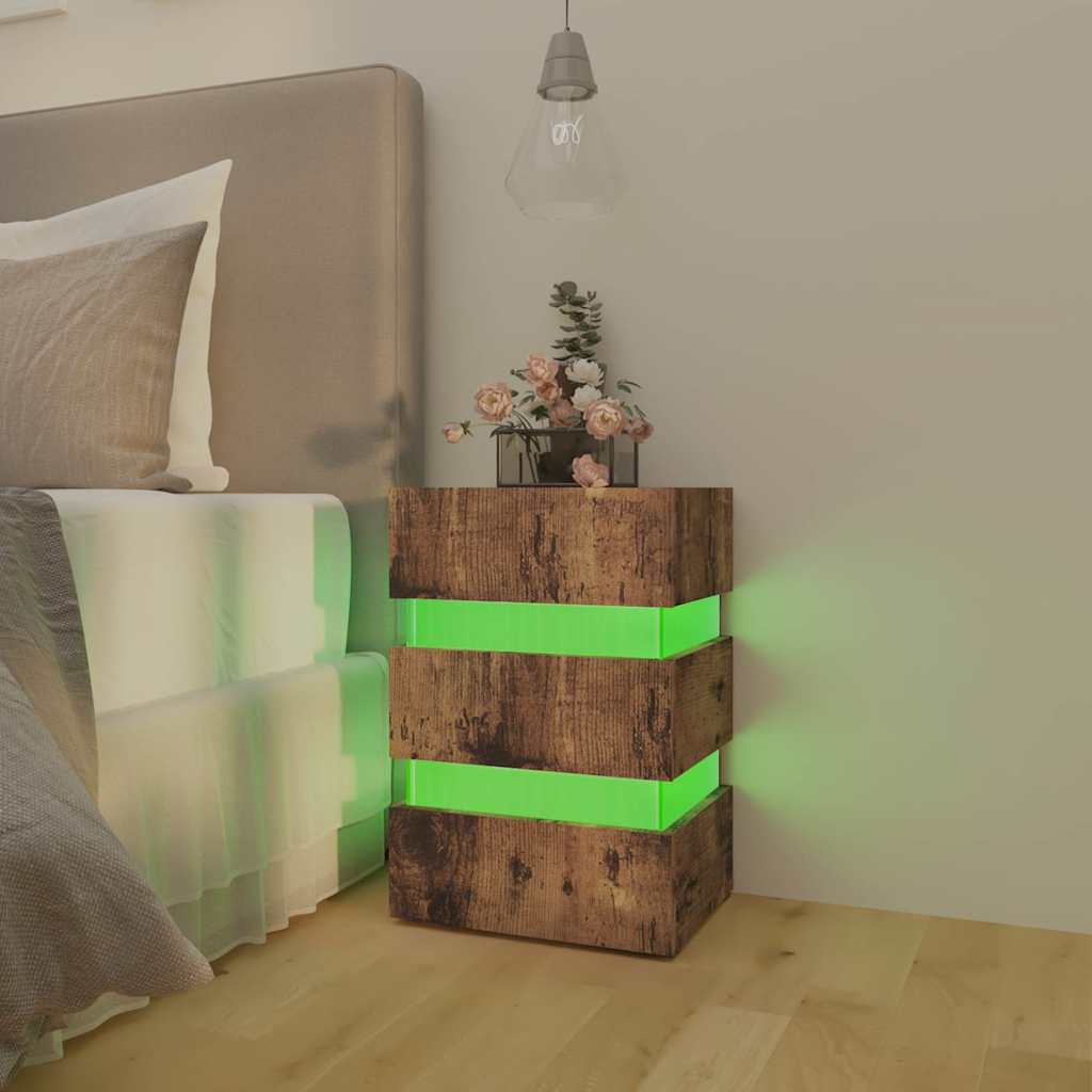 Naktinė spintelė su LED, dūminio ąžuolo, 45x35x67cm, mediena