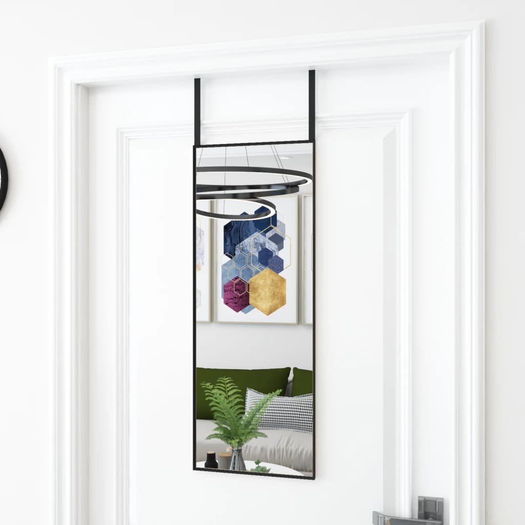 Spogulis uz durvīm, melns, 30x80cm, stikls un alumīnijs