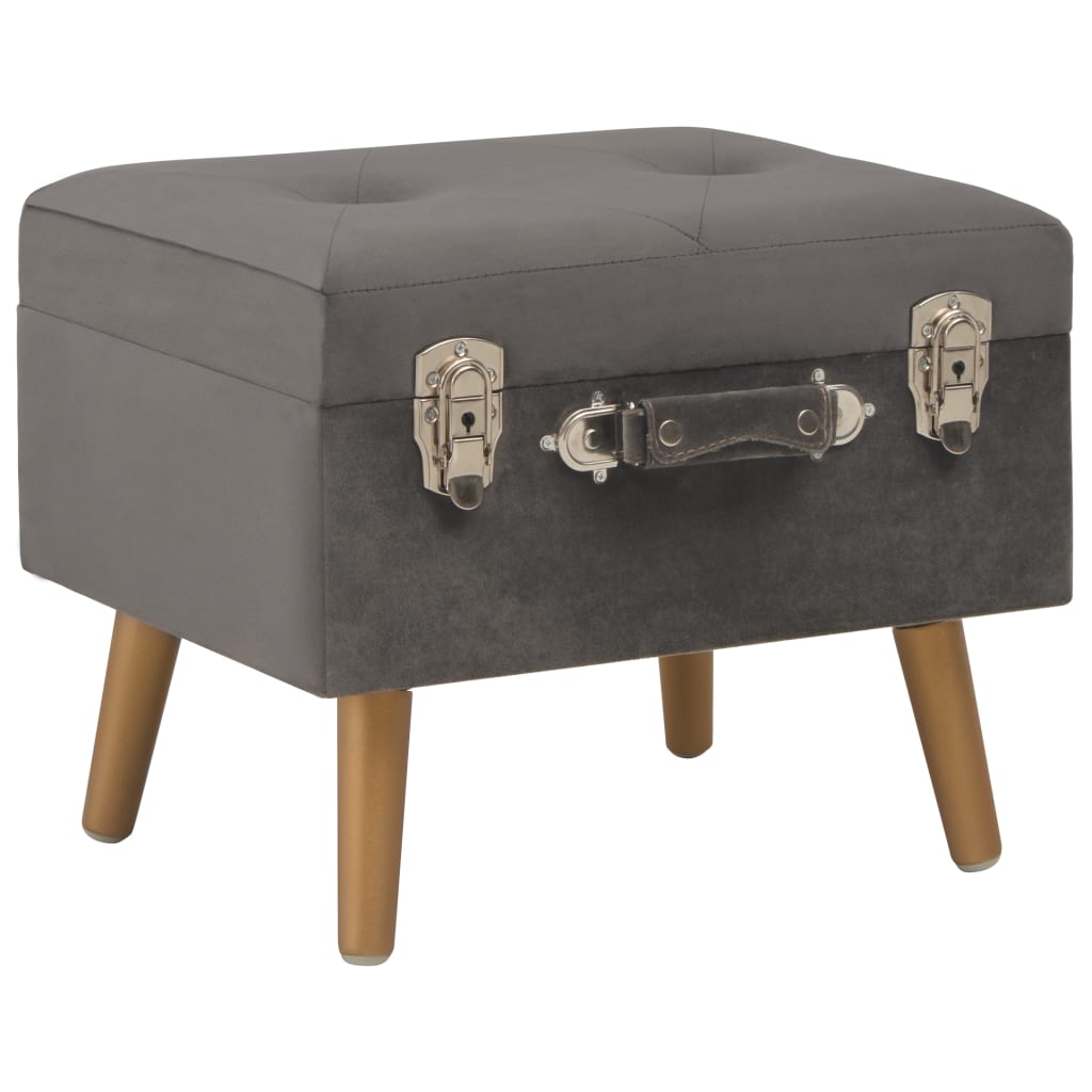 Storage box-stool, grey, 40cm, velvet