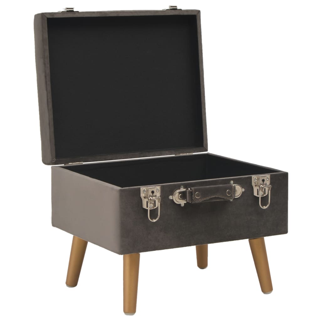 Storage box-stool, grey, 40cm, velvet