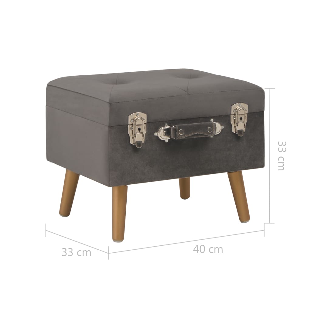 Storage box-stool, grey, 40cm, velvet