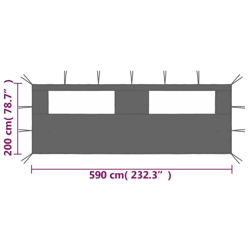 Sānu lapenes siena ar logiem, antracīta krāsā, 6x2m