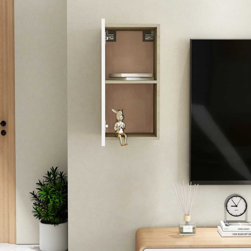 TV skapītis, balts/ozols, 30,5x30x60cm, koks
