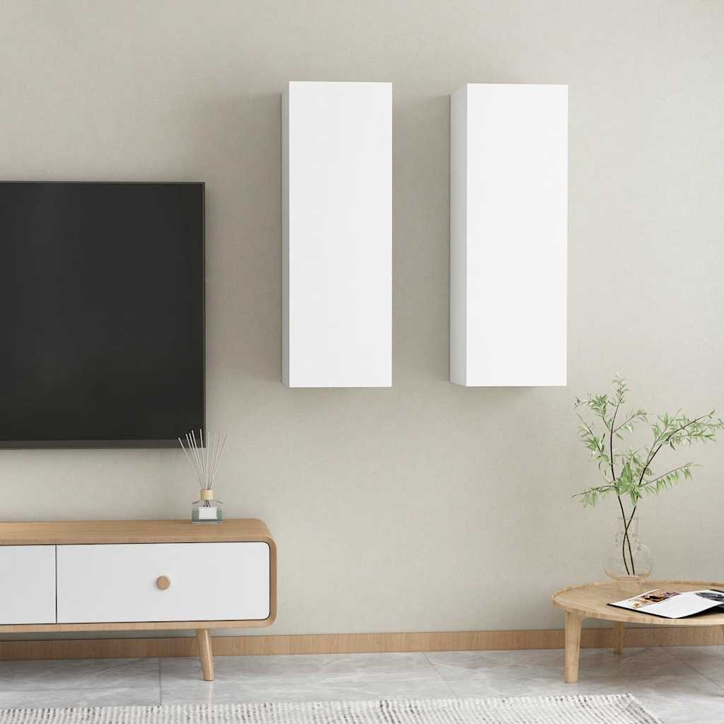 TV cabinets, 2 pcs., white, 30.5x30x90cm, wood