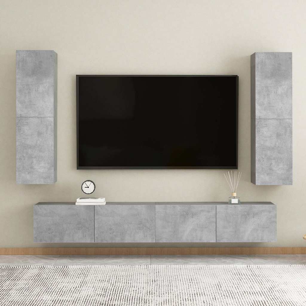 TV cabinet, concrete, 30.5x30x110cm, treated wood