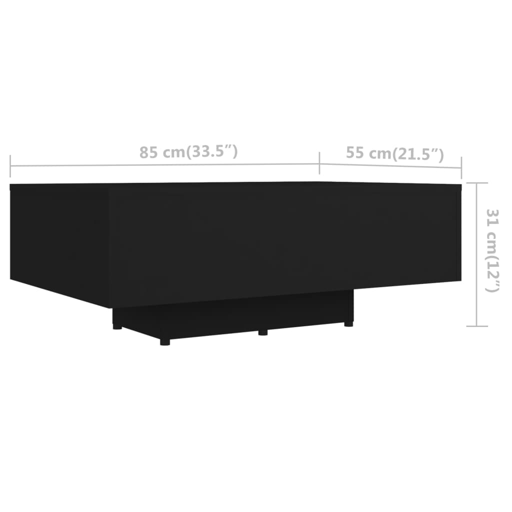 Coffee table, black, 85x55x31cm, engineered wood