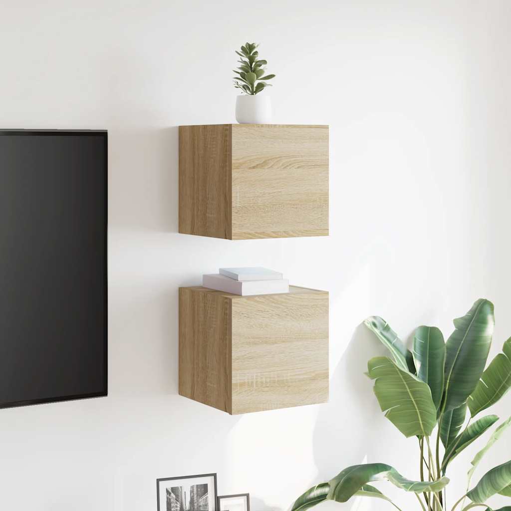Wall-mounted TV cabinets, 2 pcs, oak, 30.5x30x30 cm