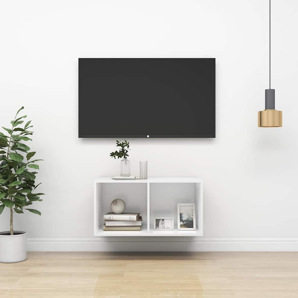 Wall-mounted TV cabinet, white, 37x37x72 cm, particleboard