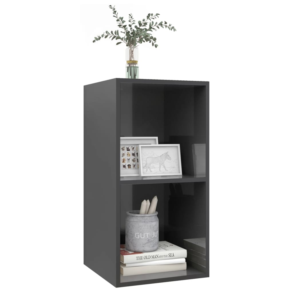 Wall TV cabinet, high gloss grey, 37x37x72 cm, chipboard