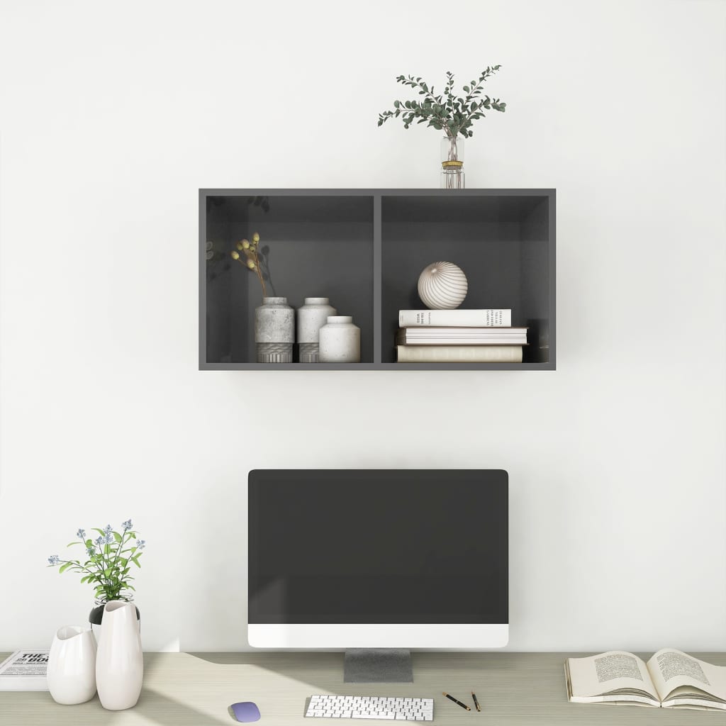 Wall TV cabinet, high gloss grey, 37x37x72 cm, chipboard