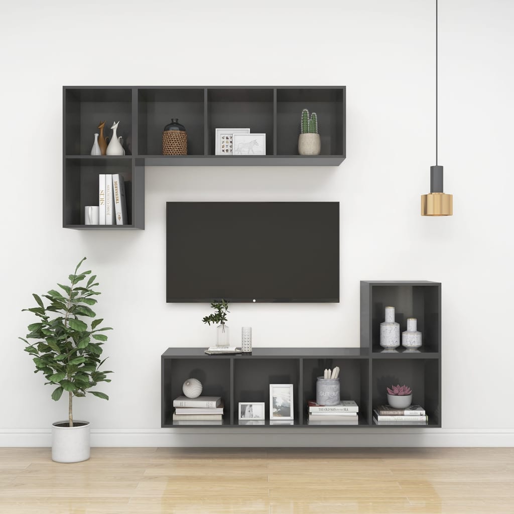 Wall TV cabinet, high gloss grey, 37x37x72 cm, chipboard