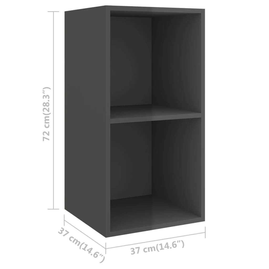 Wall TV cabinet, high gloss grey, 37x37x72 cm, chipboard