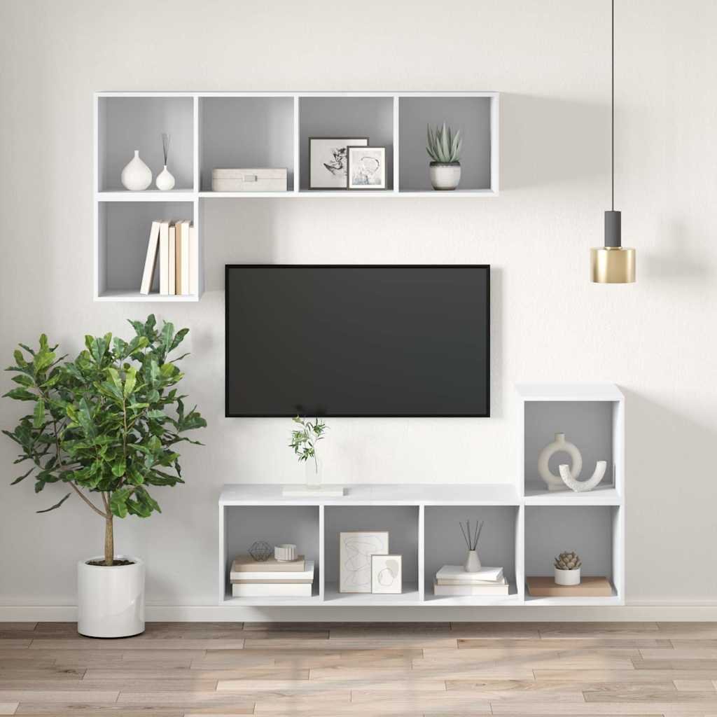 Sieninė TV spintelė, balta, 37x37x107cm, apdirbta mediena