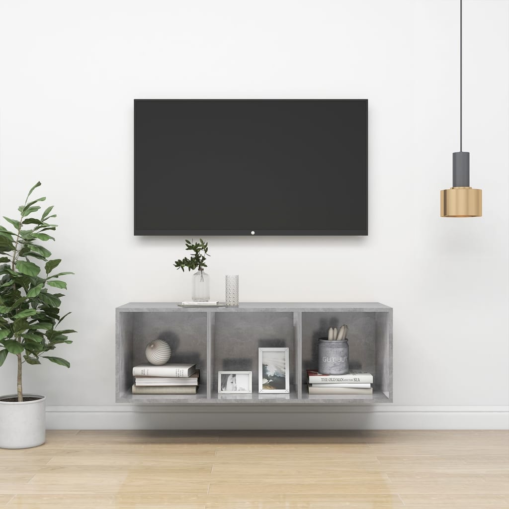 Pie sienas stiprināms TV skapītis, betons, 37x37x107 cm, skaidu plātnes