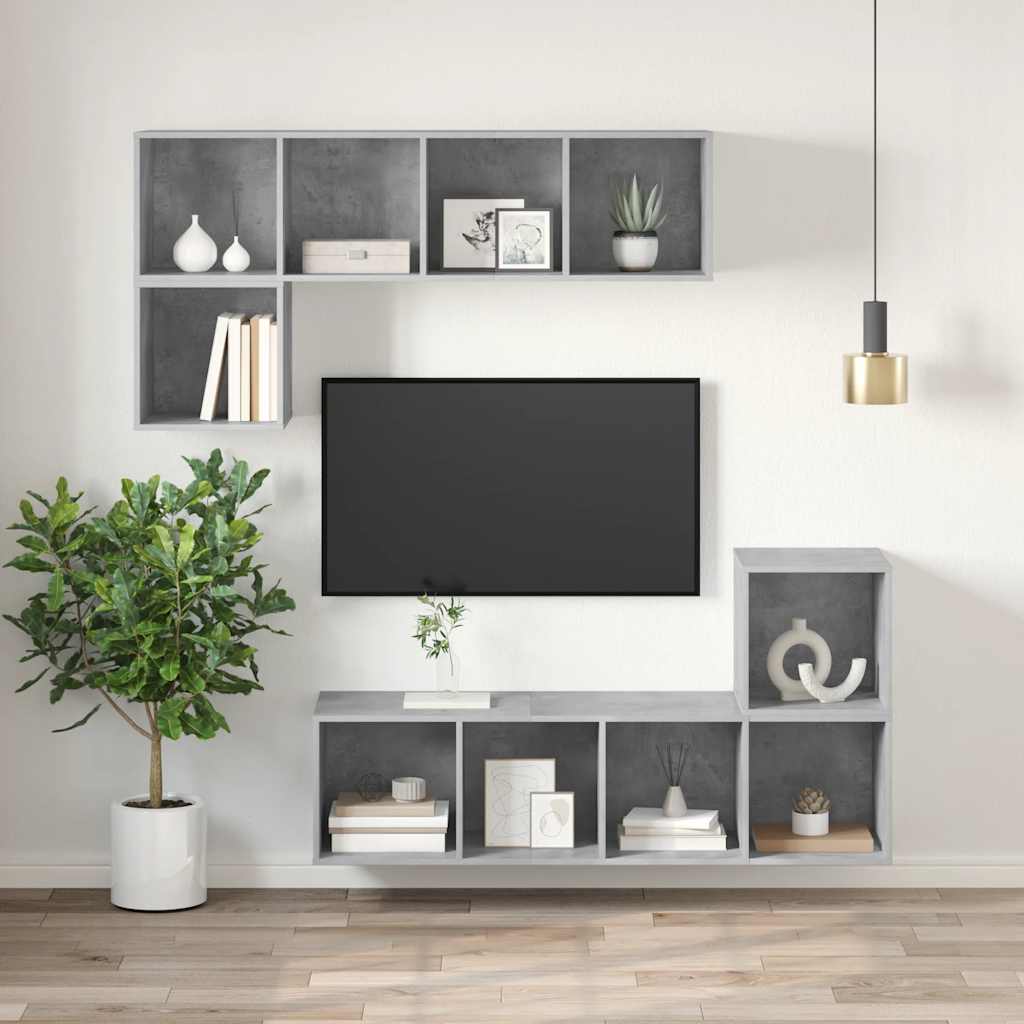 Sieninė TV spintelė, betono, 37x37x142,5cm, apdirbta mediena