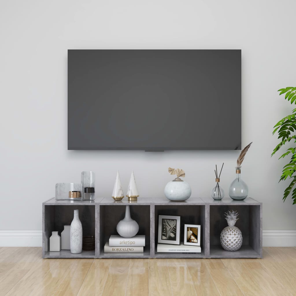 TV cabinets, 2 pcs, concrete grey, 37x35x37cm, particle board