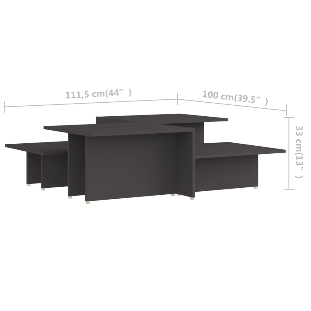 Coffee tables, 2 pcs., grey, 111.5x50x33cm, engineered wood