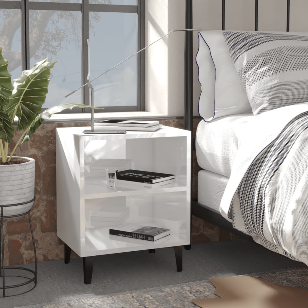 Nightstand with metal legs, white, 40x30x50cm