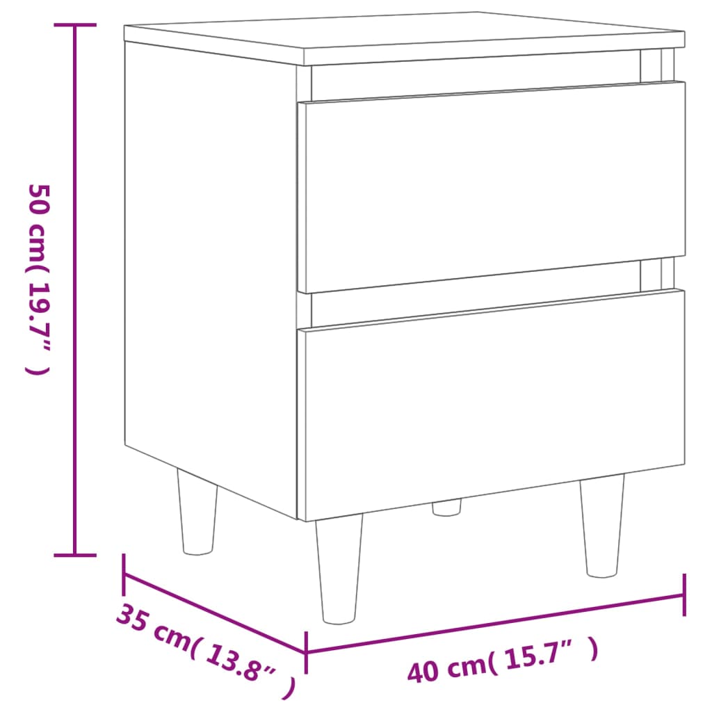Bedside cabinet with solid pine legs, grey, 40x35x50cm