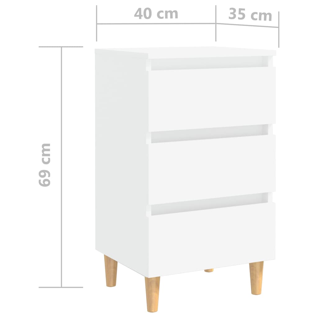 Nightstand with wooden legs, white, 40x35x69cm