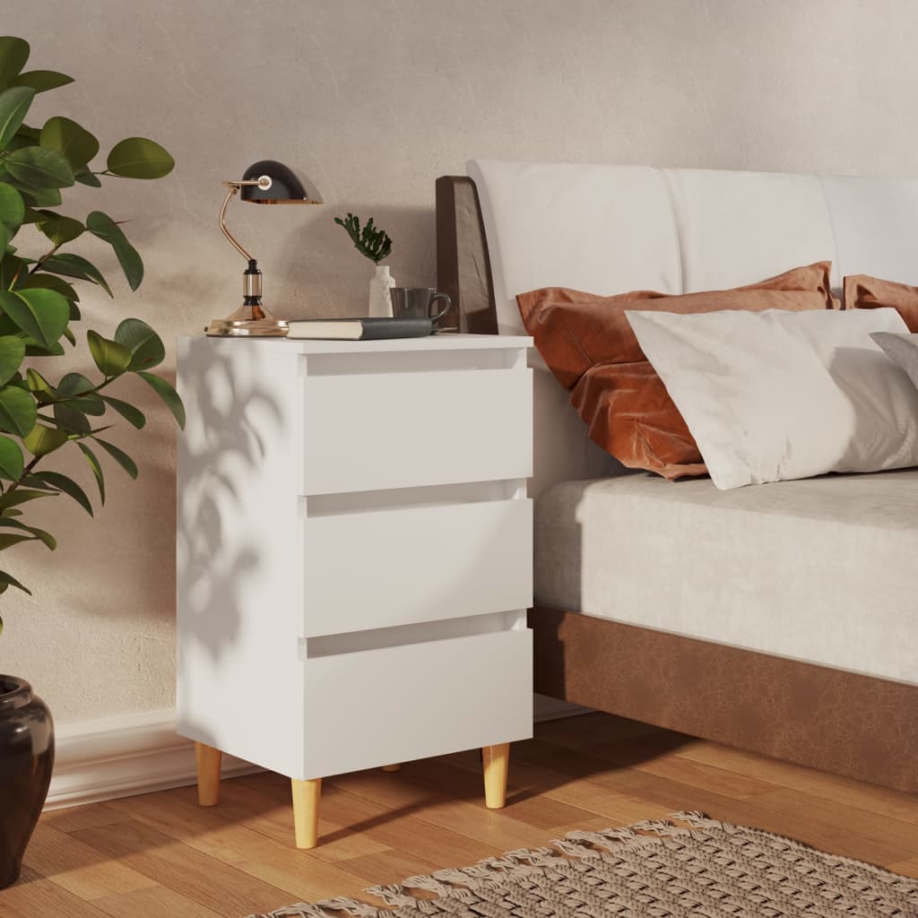 Nightstand with wooden legs, white, 40x35x69cm