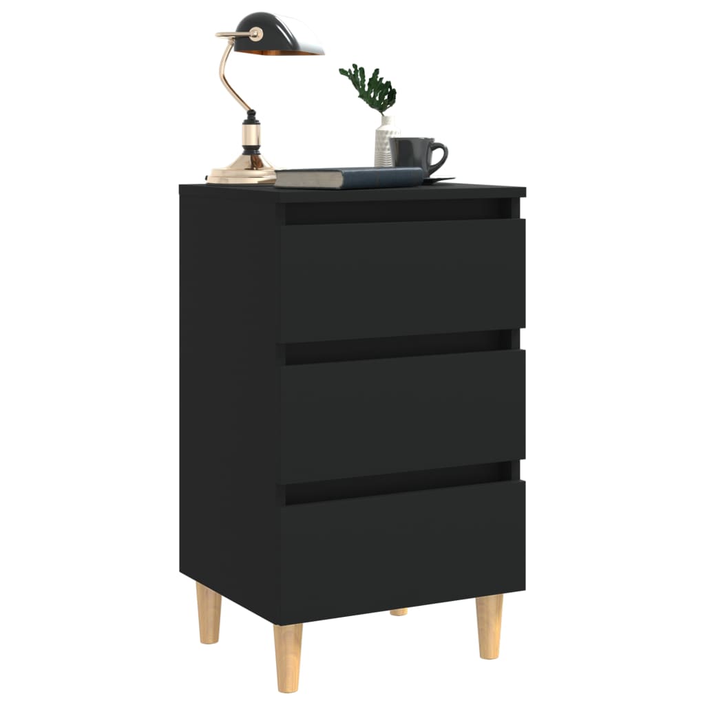 Nightstand with wooden legs, black, 40x35x69cm