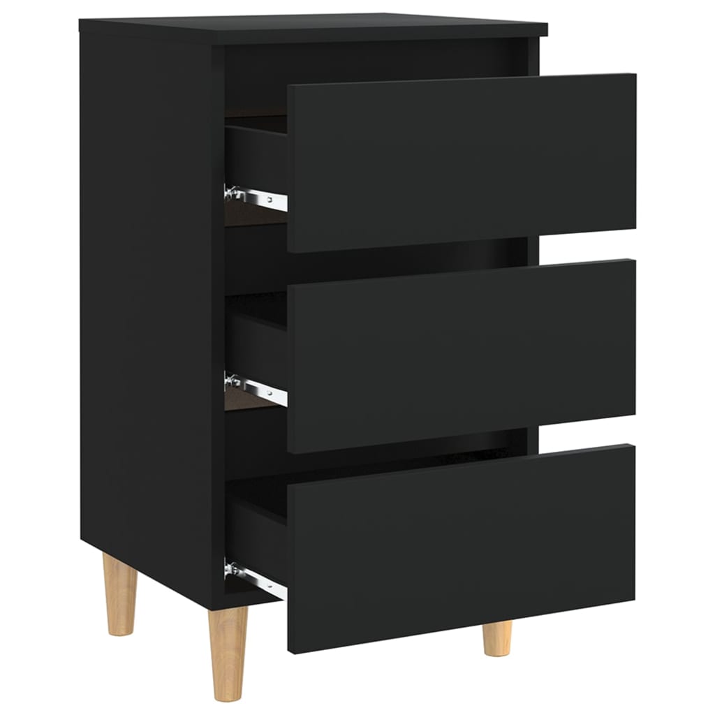 Nightstand with wooden legs, black, 40x35x69cm