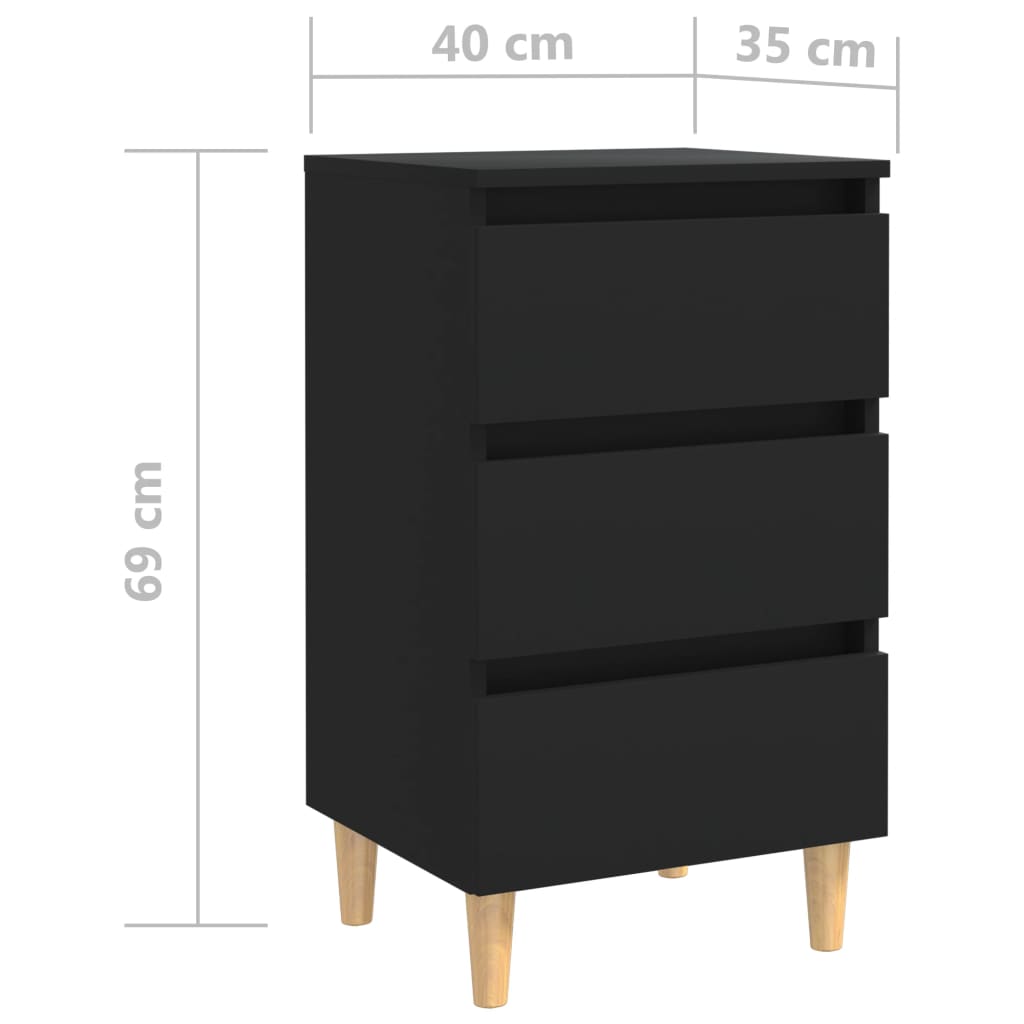 Nightstand with wooden legs, black, 40x35x69cm