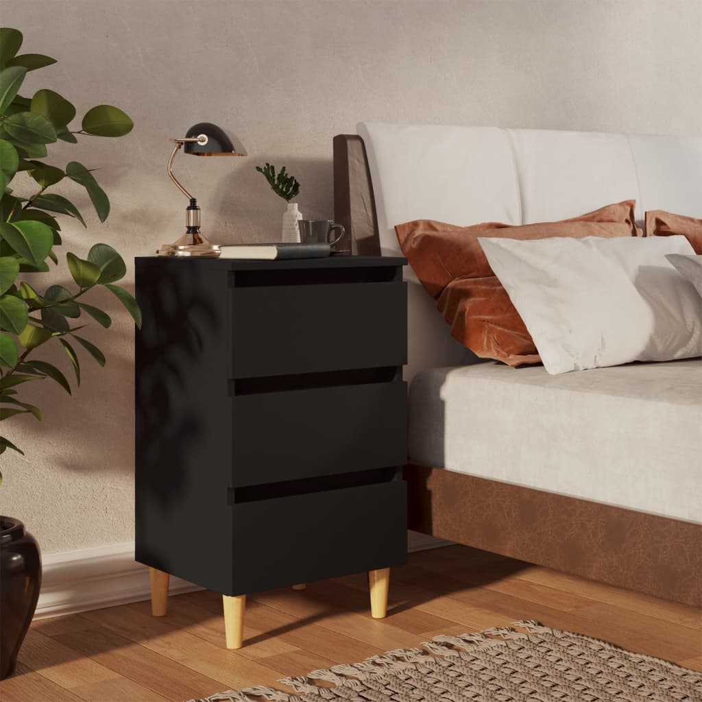 Nightstand with wooden legs, black, 40x35x69cm