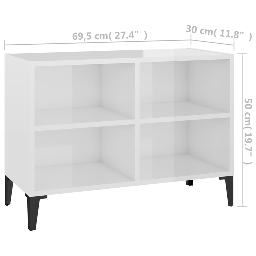 TV skapītis ar metāla kājām, balts, 69,5x30x50cm