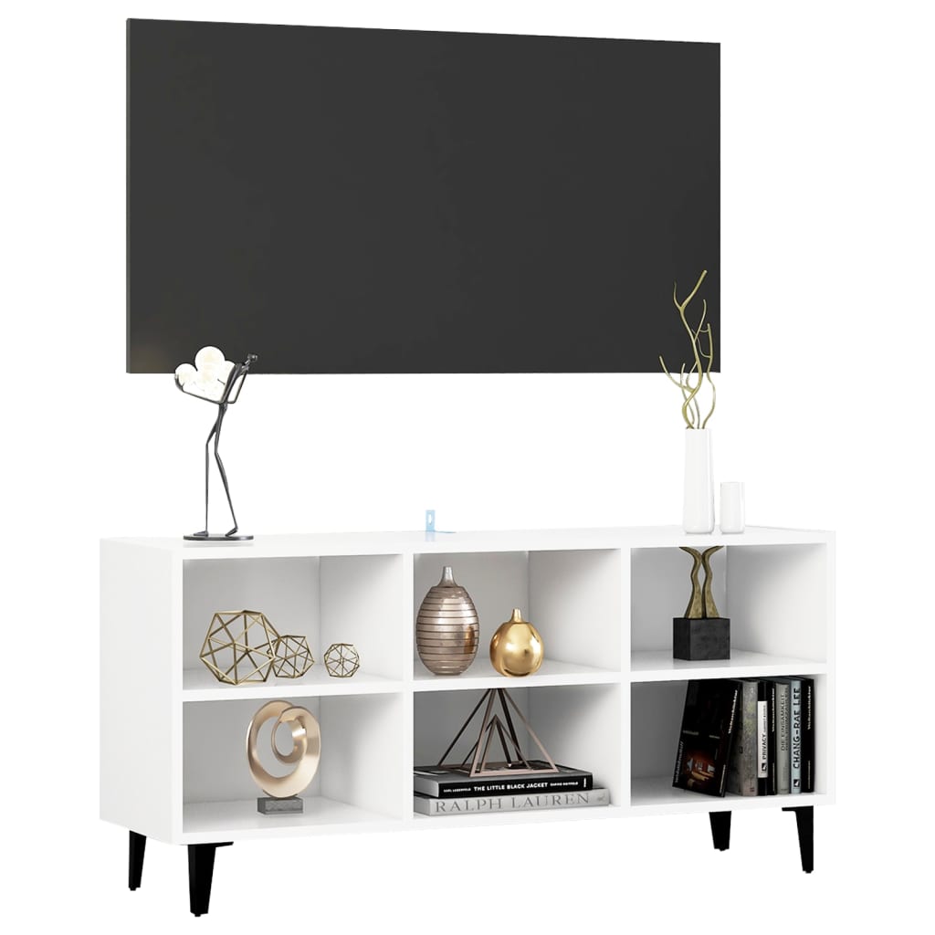 TV cabinet with metal legs, white, 103.5x30x50cm