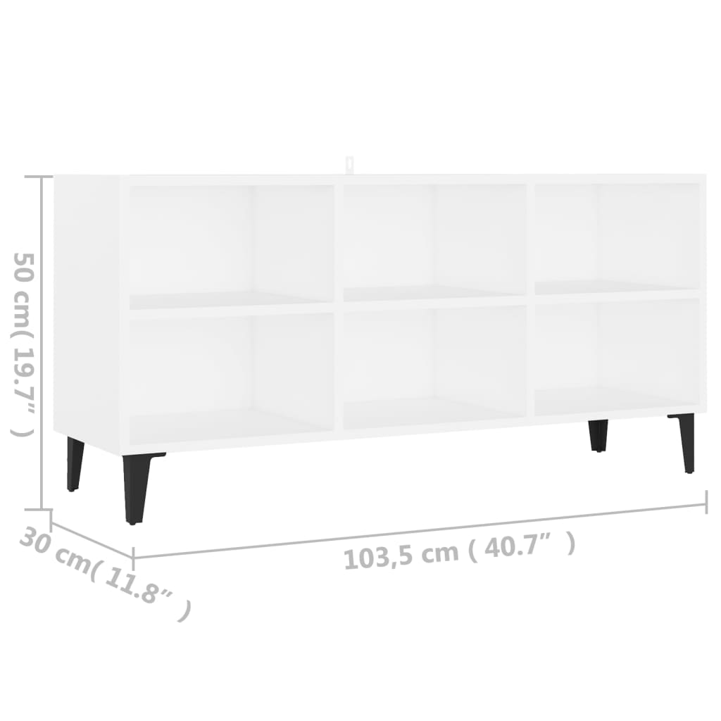 TV cabinet with metal legs, white, 103.5x30x50cm