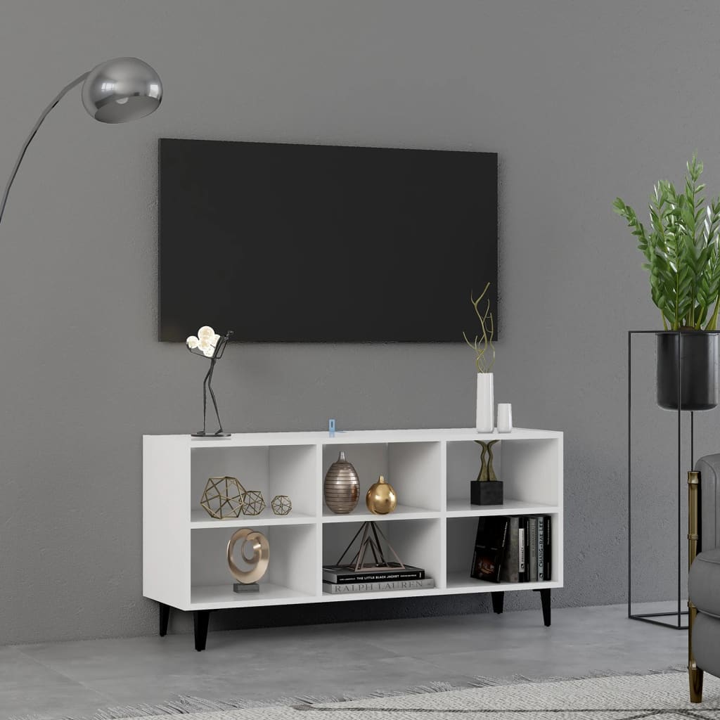 TV cabinet with metal legs, white, 103.5x30x50cm
