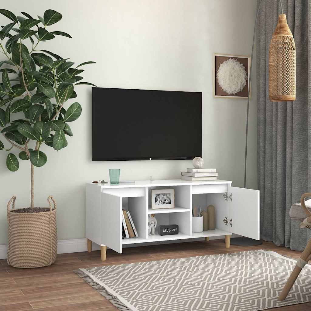 TV skapītis ar koka kājām, balts, 103,5x35x50cm