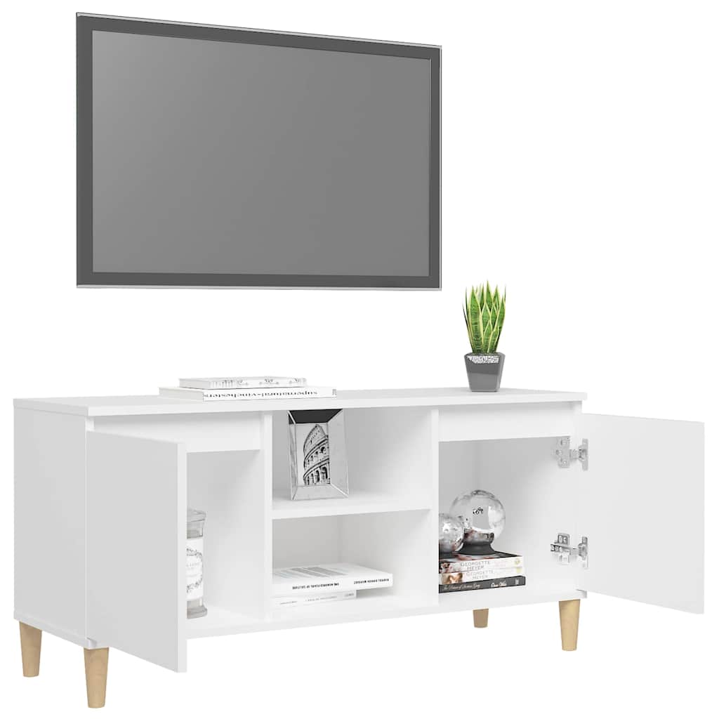 TV skapītis ar koka kājām, balts, 103,5x35x50cm