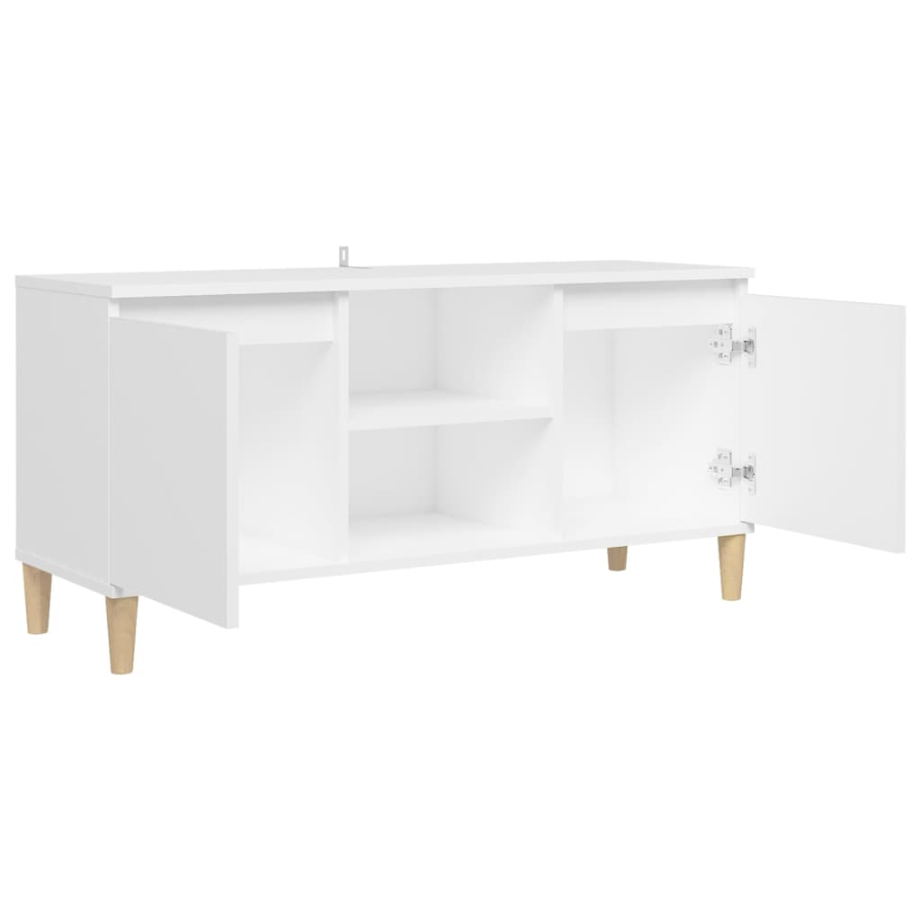 TV spintelė su medinėmis kojelėmis, balta, 103,5x35x50cm