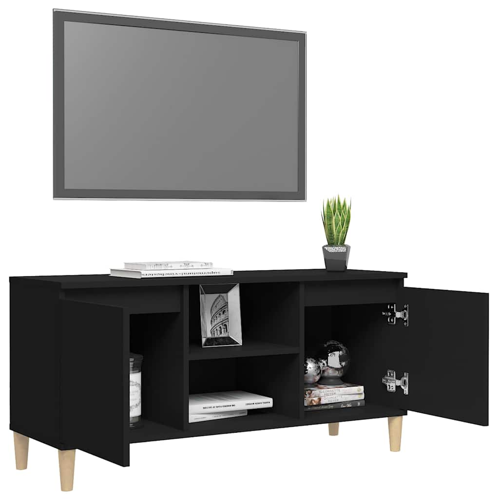 TV skapītis ar koka kājām, melns, 103,5x35x50cm